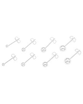 Sterling Silver Set of 4 Pairs 3-4-5-6mm Plain Studs