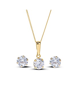 9 Carat Gold Solitaire Cubic Zirconia Pendant and Earring Set