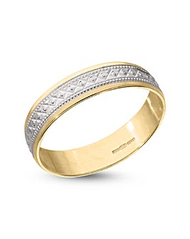 9 Carat Gold 4mm Two Tone Diamond Cut Wedding Band