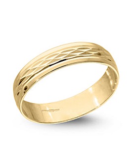9 Carat Gold Modern Design Diamond Cut D Shape 4mm Wedding Band