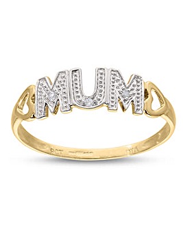 9 Carat Yellow Gold Diamond Set Mum Ring With Heart Shoulders