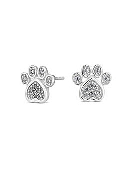 Simply Silver Sterling Silver 925 Cubic Zirconia Paw Print Stud Earrings