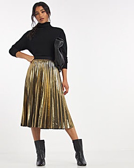 Gold Foil Print Midi Skirt