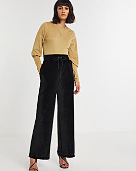 Thick Drawcord Elasticated Velour Wide Leg Trouser