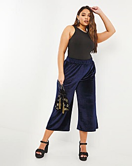 Navy Velour Cropped Trousers