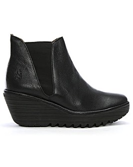Fly London Woss Black Leather Wedge Ankle Boots