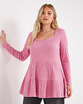 Pink Soft Touch Sweetheart Neck Tiered Top