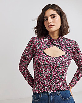 Black Floral Supersoft Cut Out Detail Top