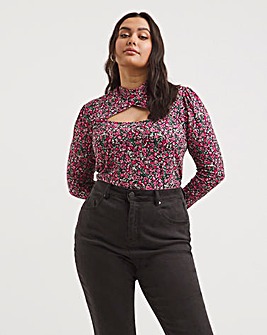 Black Floral Supersoft Cut Out Detail Top