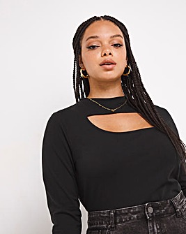 Black Cut Out High Neck Long Sleeve Top