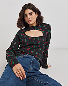 Cut Out High Neck Long Sleeve Top