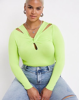 Lime Cut Out Twist Detail Top