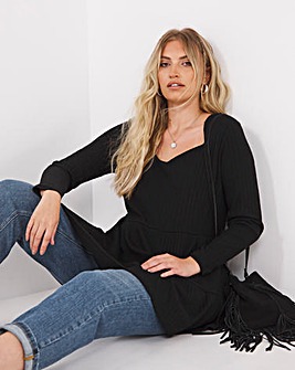 Black Cosy Soft Touch Sweetheart Neck Tiered Top