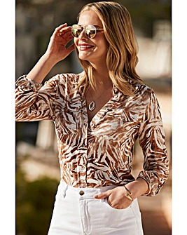 Sosandar Animal Print Relaxed Utility Shirt