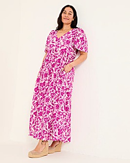 Fatface Copper & Black Marlow Flute Sleeve Dress