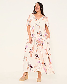 Fatface Copper & Black Marlow Flute Sleeve Dress