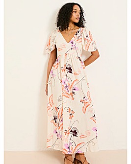 Fatface Copper & Black Marlow Flute Sleeve Dress