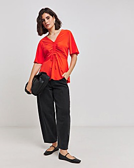 Red Drawcord Front Angel Sleeve Top