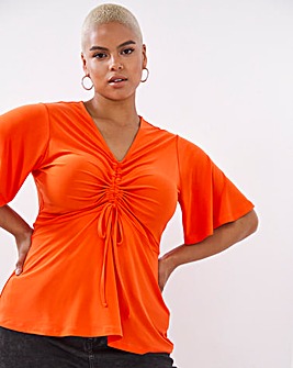 Drawcord Front Angel Sleeve Top