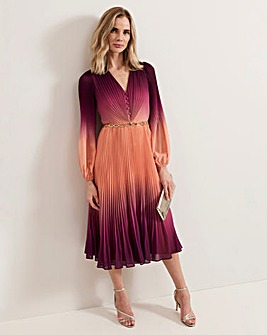 Phase Eight Mira Ombre Button Detail Pleat Dress