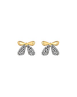 Mood Gold Black And Crystal Mini Bow Stud Earrings