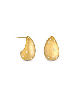 Mood Gold Polished And Crystal Stone Dome Hoop Earrings