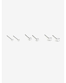 Simply Silver Sterling Silver 925 Cubic Zirconia Round Studs- Pack of 3