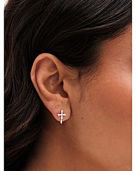 Simply Silver 925 CZ Cross Stud Earrings