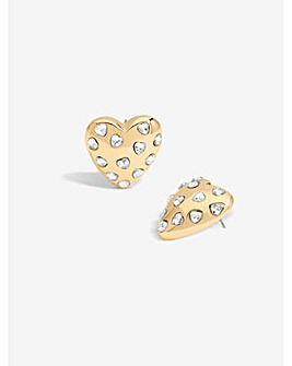 Mood Gold Crystal Puffed Heart Studs