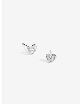 Simply Silver Sterling Silver 925 Pave Heart Stud Earrings