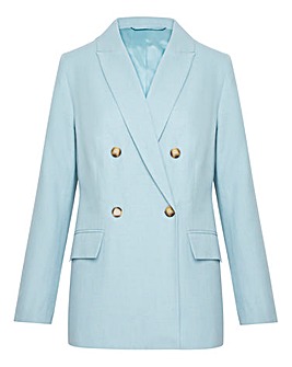 Icy Blue Linen Double Breasted Blazer