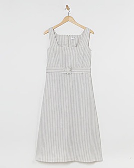 Pinstripe Linen Pinafore Dress With Detachable Belt