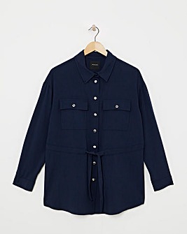 Deep Navy Tie Waist Overshirt