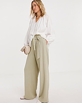 Textured Wide Leg Belted Trouser