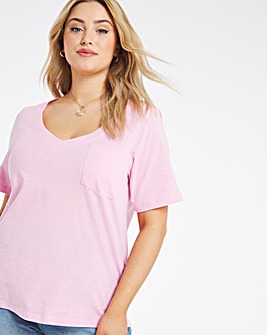 Pink v Neck Pocket T-Shirt