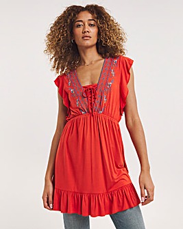 Joe Browns Red All New Enchanted Embroidered Jersey Laced Tunic
