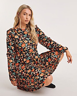 Joe Browns Black/Orange Fancy Frill Floral Jersey Dress