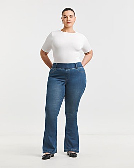 Mid Wash Stretch Flared Pull On Jeggings