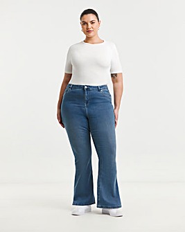 Simply Be Womens Highwaist Super Stretch Flared Jeans - Mid Wash