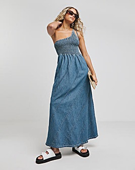 Mid Blue Asymetric Denim Dress