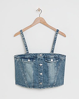 Dark Wash Seamed Detail Denim Corset Coord