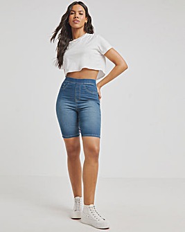 Mid Blue Pull On Denim Cycling Shorts