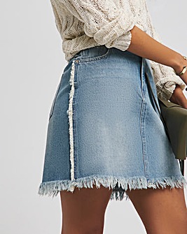 Light Wash Frayed Hem Denim Mini Skirt