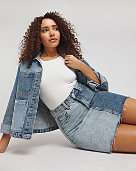 Mid Blue Patchwork Denim Mini Skirt