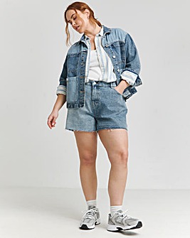 Mid Blue Patchwork Denim Shorts