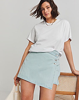 Bleach Wash Stud Fasten Denim Skort