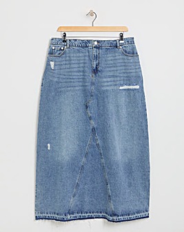 Simply Be Light Wash Rip and Repair Denim Maxi Skirt