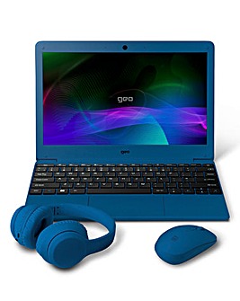 Geobook 110 11.6in 128GB Windows 11 Blue Laptop, Headset, Mouse & Sleeve Bundle