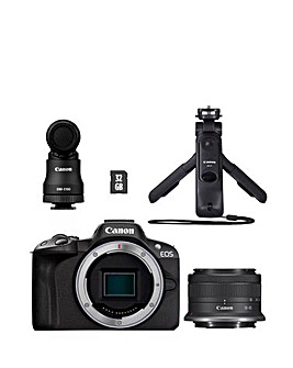 Canon EOS R50 APS-C Mirrorless Camera inc RF-S 18-45mm Lens Creator Kit - Black