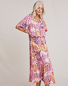 Julipa Crinkled Palm Print Maxi Dress